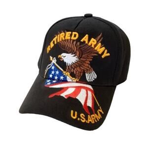 US Army Retired Army Baseball Cap Hat Adjustable OS American Flag Bald Eagle NWT